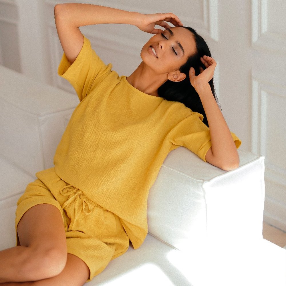 Muslin Cotton Womens Pajama Sets - Short Sleeve and Shorts Pajamas - Cute Pajama